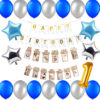 Happy Birthday Decoration Kit Pack of 37 Combo with 1 Pc White Banner, 2 Pcs Blue Star,  2 Pcs Silver Star, 30 Pcs Blue Silver Balloons for Kids Birthday Decoration Items