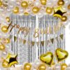 Happy Birthday Decoration Kit Pack of 75 Combo with 40 Pc White Metalic Balloon,  20 Pcs Gold Metalic Balloon, 5 Pcs Confetti Balloon for Kids Baby Birthday Decoration Items