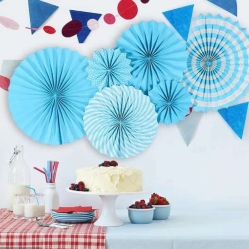 Happy Birthday Decoration Kit Pack of 1 Combo with Paper Fan Set of 6 Pcs (Blue) for Kids & Adults Birthday Decoration Items