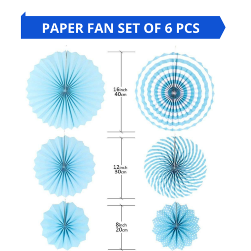 Happy Birthday Decoration Kit Pack of 1 Combo with Paper Fan Set of 6 Pcs (Blue) for Kids & Adults Birthday Decoration Items - Image 2
