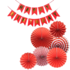 Happy Birthday Decoration Kit Pack of 2 Combo with 1 Blue Banner, Paper Fan Set of 6 Pcs (Red) for Kids & Adults Birthday Decoration Items