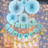 Happy Birthday Decoration Kit Pack of 4 Combo with 1 Blue Banner, 1 Pc LED Light, Paper Fan Set of 6 Pcs (Blue) for Kids & Adults Birthday Decoration Items