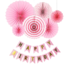 Happy Birthday Decoration Kit Pack of 2 Combo with 1 Blue Banner, Paper Fan Set of 6 Pcs (Pink) for Kids & Adults Birthday Decoration Items