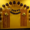 Happy Birthday Decoration Kit Pack of 36 Combo with 1 Pc Black Birthday Banner, 2 Pcs Gold Fringe Foil Curtain, 30 Pcs Black Gold Balloons for Kids Birthday Decoration Item