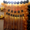 Happy Birthday Decoration Kit Pack of 46 Combo with 1 Pc Black Birthday Banner, 2 Pcs Gold Fringe Foil Curtain, 40 Pcs Black Gold Balloons for Kids Birthday Decoration Item