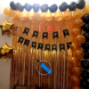 Happy Birthday Decoration Kit Pack of 47 Combo with 1 Pc Black Birthday Banner, 2 Pcs Gold Fringe Foil Curtain, 40 Pcs Black Gold Balloons for Kids Birthday Decoration Item