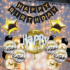 Happy Birthday Decoration Kit Pack of 43 Combo with 1 Pc Black Banner,  1 Pc Led Light, 1 Pc 5 pcs 3d Foil Balloon Set, 20 Pcs Black Gold Balloons for Kids Birthday Decoration Item
