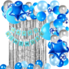 Happy Birthday Decoration Kit Pack of 62 Combo with 1 Pc Blue Banner, 1 pc Glue Dot, 1 Pc Silver Fringe Curtain, for Kids Birthday Decoration Items