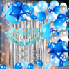 Happy Birthday Decoration Kit Pack of 63 Combo with 1 Pc Blue Banner, 1 pc Glue Dot, 1 Pc Silver Fringe Curtain, for Kids Birthday Decoration Items