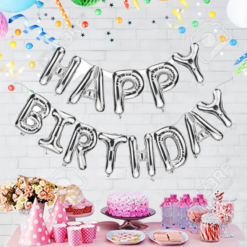 Happy Birthday Foil Balloon, 16 Inch Mylar Foil Letters Birthday Sign Banner Balloon Bunting Reusable Ecofriendly Material for Girls Boys Kids & Adults Birthday Decorations and Party Supplies - Silver