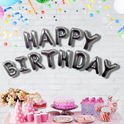Happy Birthday Foil Balloon, 16 Inch Mylar Foil Letters Birthday Sign Banner Balloon Bunting Reusable Ecofriendly Material for Girls Boys Kids & Adults Birthday Decorations and Party Supplies - Silver