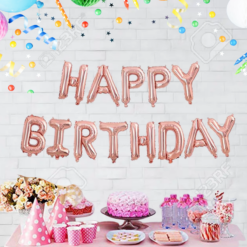 Happy Birthday Foil Balloon, 16 Inch Mylar Foil Letters Birthday Sign Banner Balloon Bunting Reusable Ecofriendly Material for Girls Boys Kids & Adults Birthday Decorations and Party Supplies - Rose Gold