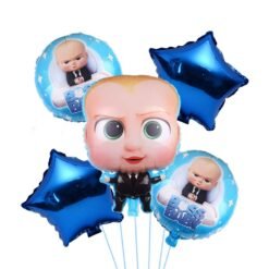 5 PCS Boss Baby Game Themed with Star and Round Balloon Birthday Celebration Foil Balloon Combo Set