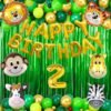 2 Gold Balloons with Jungle Theme for Birthday Decoration Items Gold Foil 13 Letter,40 Metallic Balloons BIG Sizes 7 Pcs Animal Foil,Party Supplies ,2 Green Foil Fringes Curtains(Pack of 63)