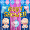 Baby shower props for photoshoot decoration items 39 Pcs Combo with fringe curtains , baby shower foil balloon , girl or boy print foil balloon , foot foil balloons, metallic balloonsfamily props for newborn , it?s a girl it?s a boy