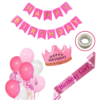 Happy birthday  Light up crown 43 Pcs Combowith banner, balloons , confetti pink, glue dot to stick balloons , birthday girl sashas caps , birthday party first 1st , 5th , 10th