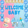 its a boy baby shower decoration items 32 Pcs Combo with welcome baby foil balloon , fringe pastel curtains , craddle foil balloon , bottle foil balloon for it?s a boy newborn baby welcome