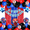 spiderman Theme Birthday Decoration kit - 63Pcs Combo with   Blue Happy birthday banner  Spiderman 5 set Foil balloons metalic balloons Red Blue Black Metalic balloons 3 confetti balloons arch + Glue dot red curtains  Blue curtain  Decoration for Boy or G