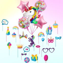 Unicorn birthday theme decoration items 2 Pcs Combo with  unicorn foil balloon , unicorn props for birthday for kids , girls baby 1st bday