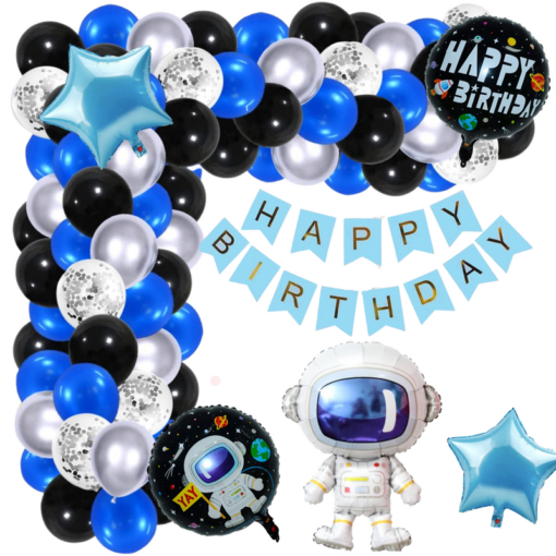 Astronaut theme Birthday Decoration kit - 60 Pcs Combo with  banner , 5 pcs foil balloons set  for kids party boys girls