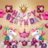 unicorn theme Birthday Decoration kit - 57Pcs Combo with Rainbow happy Birthday foil, Unicorn foil,  Star foil pink foil, Crown foil Golden, Crown foil pink, Mix Metalic balloons Purple white pink Decoration for Boy or Girls