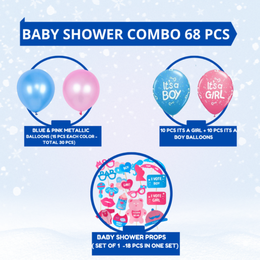 Baby shower props for photoshoot decoration items 68 Pcs Combo with it?s a girl & it?s a boy printed balloons , metallic balloons , baby shower props, craddle foil balloon for mom to be dad to be family props - Image 2