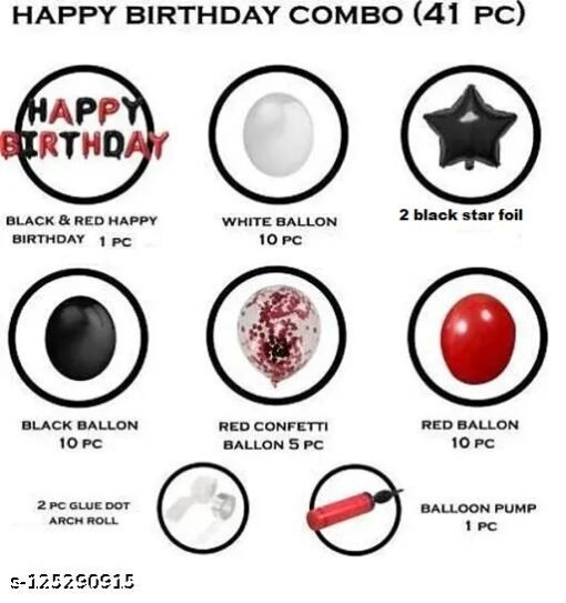 HB RED&BLACK+30PCS RED WHITE BLACK BALLOON+5 CONFETTI BALLOON+ARCH+DOT GLUE+2STAR BLACK+BALLOON PUMP PACK 41 - Image 2