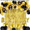 Birthday Decorations, Birthday Ka Saman, Happy Birthday Decoration, Happy Birthday Decorations Combo, Balloon & You Gold And Black Balloon Garland Kit Pack With Foil Curtain Birthday Party Decorations