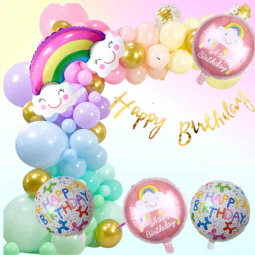 Happy birthday  rainbow foil balloon 68 Pcs Combo for kids bday candy themeas caps , birthday party first 1st , 5th , 10th