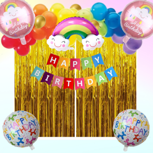 Happy birthday rainbow foil balloon 51 Pcs Combo for kids bday candy themeas caps , birthday party first 1st , 5th , 10th