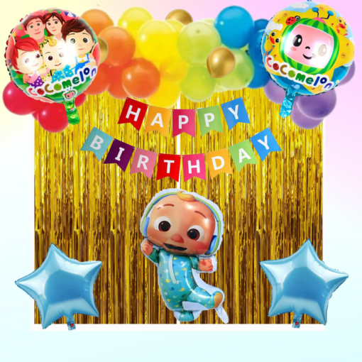 Happy birthday cocomelon foil balloon 51 Pcs Combo for kids bday candy themeas caps , birthday party first 1st , 5th , 10th