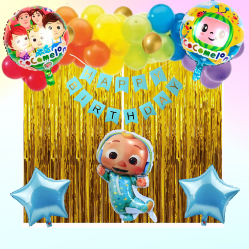 Happy birthday cocomelon foil balloon 51 Pcs Combo for kids bday candy themeas caps , birthday party first 1st , 5th , 10th