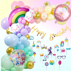 Happy birthday rainbow foil balloon 69 Pcs Combo for kids bday candy theme Party propsas caps , birthday party first 1st