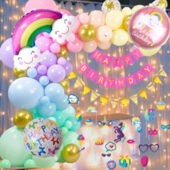 Happy birthday rainbow foil balloon 71 Pcs Combo for kids bday candy theme Party props Led Lightas caps , birthday party first 1st