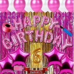 Girl sixth/6th happy birthday PINK combo/kit for party decorations  (Set of 73)  Balloons & Decoration