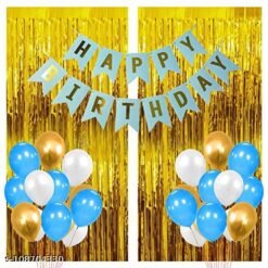 Blue White and Golden Birthday Balloons Combo Set,Rubber- 64Pcs For Kids Or boys Birthday Decoration Items