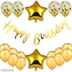 Happy Birthday Bunting banner with HD Metallic and Confetti balloons Decoration Kit Set Decorations Items Combo Set  (Set of 19)
