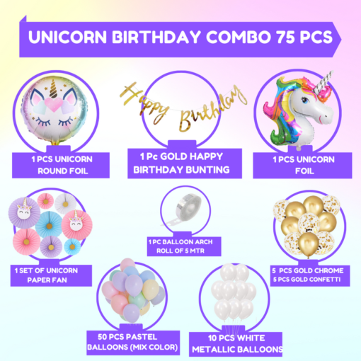 Happy birthdayunicorn foil balloon 75 Pcs Combo for kids bday candy themeas caps , birthday party first 1st , 5th , 10th - Image 2