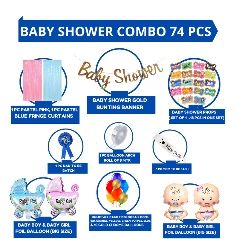 Baby shower decoration kit craddle foil balloon 74 Pcs Combo with pastel curtains, mom to be sash, dad to be batchfor mom to be dad to be family props - Image 2
