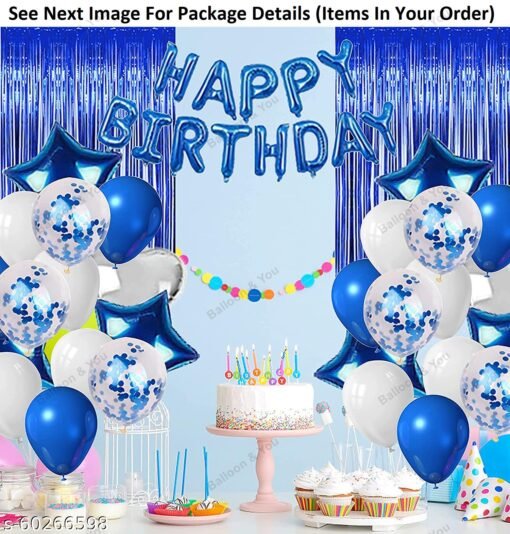 Birthday Decorations, Birthday Ka Saman, Happy Birthday Decoration, Happy Birthday Decorations Combo, Balloon & You Birthday Decorations for Boys and Men Happy Birthday Balloons Banner and Complete Blue Balloons Kit with Confetti Foil Curtain Attractive Heart and Star Shaped Balloons (Birthday)