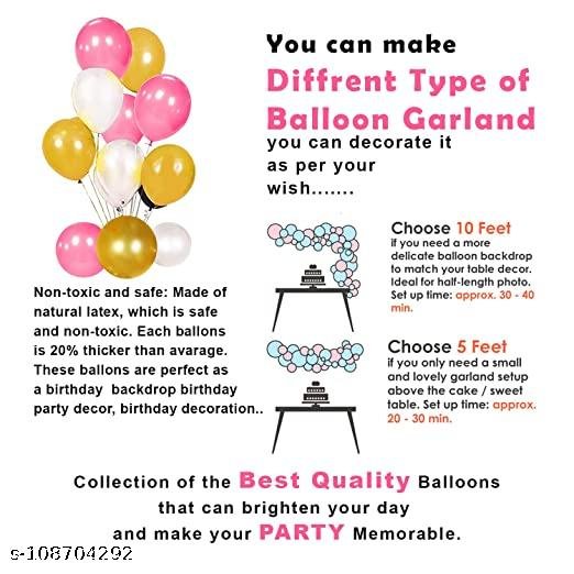 Happy Birthday Decoration Kit for Girls - 64Pcs Combo Pink, White and Golden Metallic Rubber Birthday balloons Princess Theme for Girls Decoration, Foil Curtain, Happy Birthday Banner, Birthday Decoration Set - Image 4