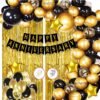 Happy Anniversary Decoration Kit with Bunting, Metallic Balloons, Foil Curtain 54Pcs Combo Set for 1st, 5Th,25th Party Room Decoration Combo Set/Couple Wedding,Marriage Celebration Balloon??(Gold, Black, Pack of 52)