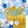 Happy Birthday Decoration Kit Combo - 60pcs Birthday Banner Golden Foil Curtain Metallic Confetti Balloons With Hand Balloon Pump And Glue Dot for Boys Adult Husband Grand Father Dad/Happy Birthday Decorations Items Set Balloon??(Gold, Blue, White, Pack of 60)