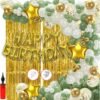1 Gold Foil Happy Birthday Foil Balloons 60 Premium Gold White and Green Metallic Balloons 5 Gold Confetti Balloons 4 Gold Foil Stars ( 18 inch) 2 Pc Gold birthday fringe curtains with Pump Arch Dot for Kids boy Girl Adults 40th 50th 60th Theme D?cor/Happy Birthday Deco