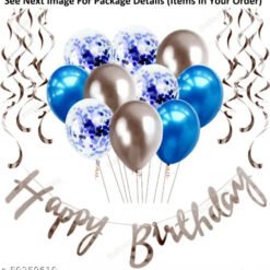 Graceful Party Supplies Happy Birthday Decoration, Birthday Decorations, Birthday Ka Saman, 16Pcs Happy Birthday Foil Banner, Blue-Silver Balloons with Blue Confettie and Silver Swirls for Boys, Husband or Adults Birthday Decoration