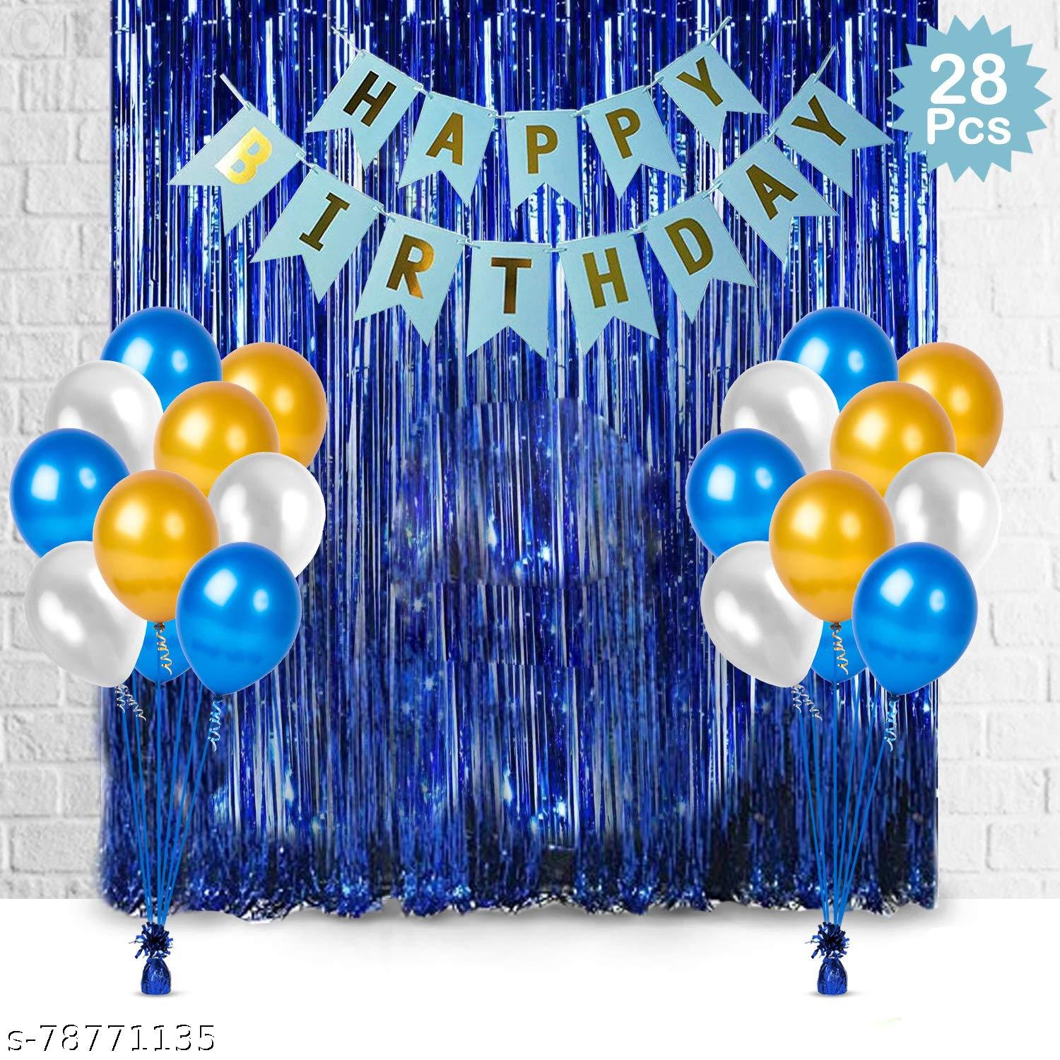 Blue Birthday Decoration Combo Items For Boys 28pcs