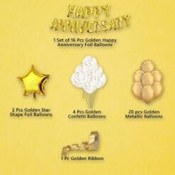 Golden & White Anniversary Decoration Items for Room - Pack of 43 Pcs - Happy Anniversary Foil, Star Foil, Curtain & Metallic Balloon Decoration for Anniversary Husband, Mom, Dad
