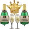 5 Pc Happy New Year Party Decorations Combo: 1 Crown Foil Balloons+ 2 Wine Foil Glass Balloons + 2 Champagne Foil Bottle Balloons for Wedding Birthday| Party Anniversary Festival New Year Decoration| Latex Balloons Foil Balloon Kit DIY Decoration Party Kit Party Supplie