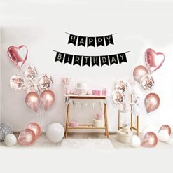 Rosegold Birthday Decoration Items -47 Pcs items - With Happy Birthday Bunting, Heart Shape Balloon, Confetti Balloons - Personalized Birthday Party Supplies for men and women