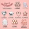 Rosegold Anniversary Decoration Items Combo - 40 Pcs - Happy Anniversary Foil, Heart & Star Shape Foil, Confetti & Chrome Balloons, Wedding Anniversary Decoration